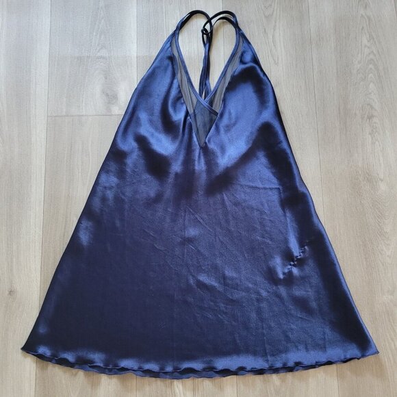 Vintage LA Intimates Slip Nightgown Chemise Medium Dark Blue Satin - Picture 4 of 6